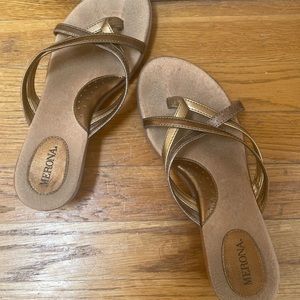 Gold strap sandals good condition slight wedge (1/2 inch)